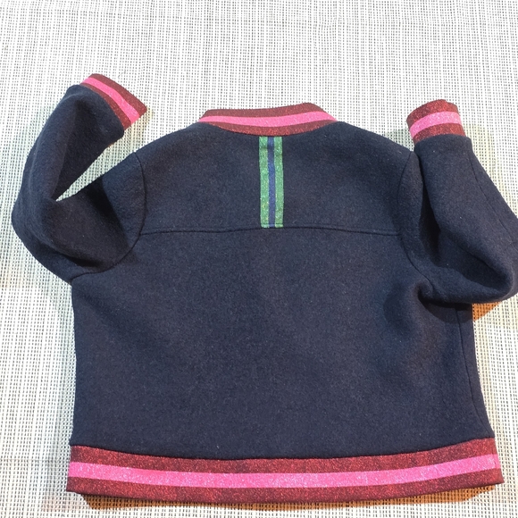 Boden Navy Boiled Wool Blend Bomber Jacket Sz 16 Preppy Academia Back To School - Picture 4 of 14